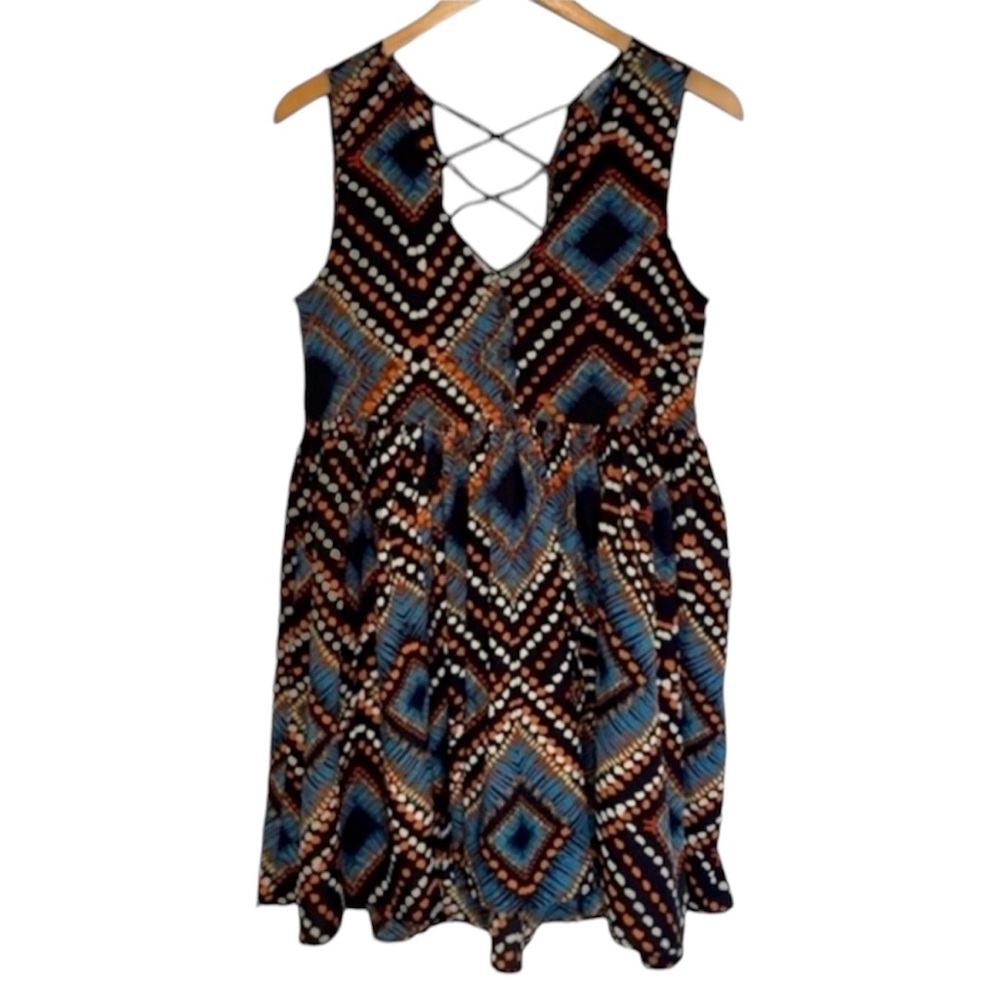 EN CREME Strappy Back Babydoll Sleeveless Mini Bohemian Dress Women’s Medium